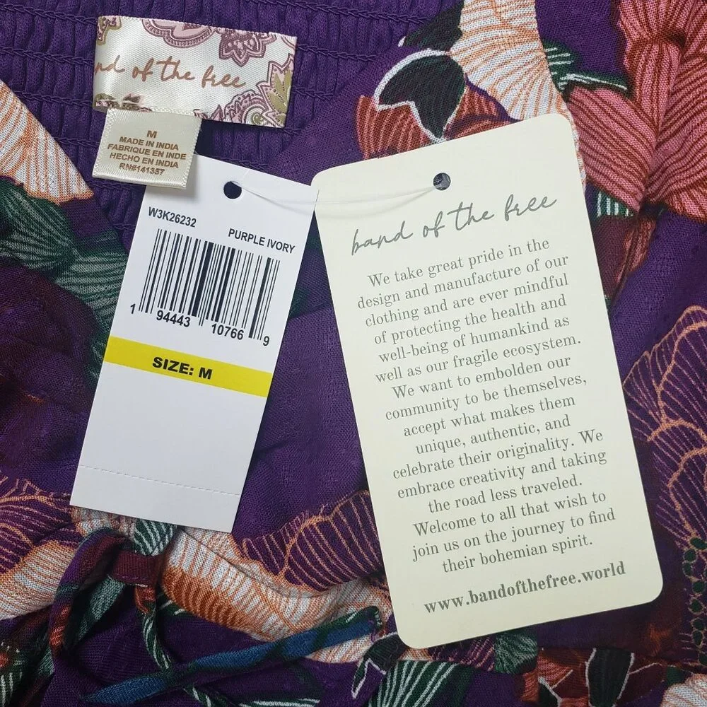 Band Of The Free Floriane LS Blouse Womens Medium Purple Ivory Boho Coquette NWT - Picture 11 of 16